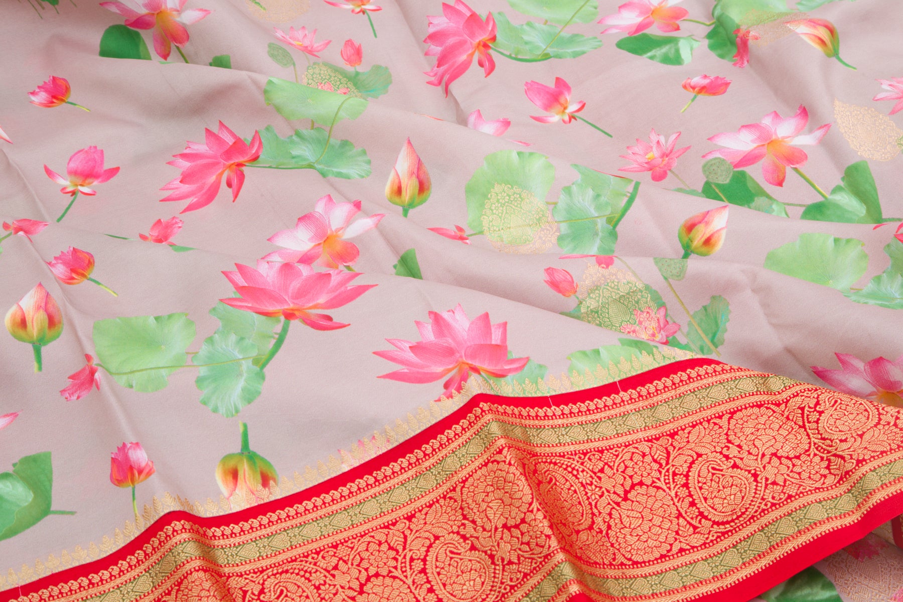 Kanchipuram Silk Floral Printed Grey Saree