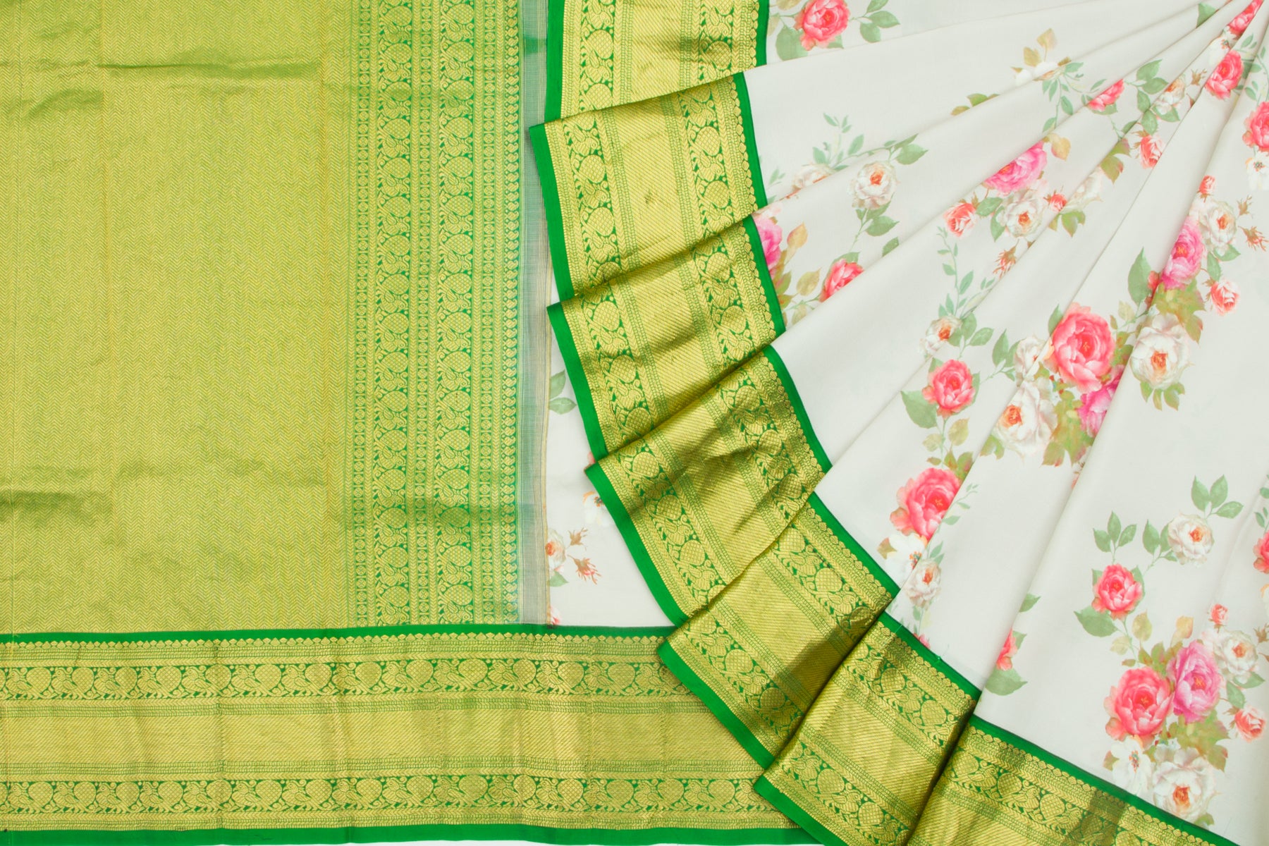Kanchipuram Silk Floral Printed Grey Saree