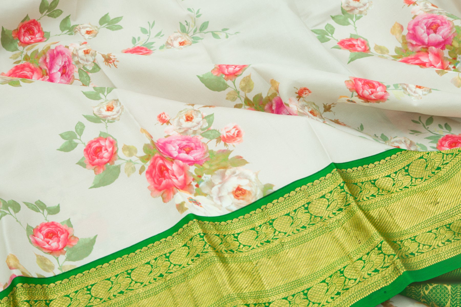 Kanchipuram Silk Floral Printed Grey Saree