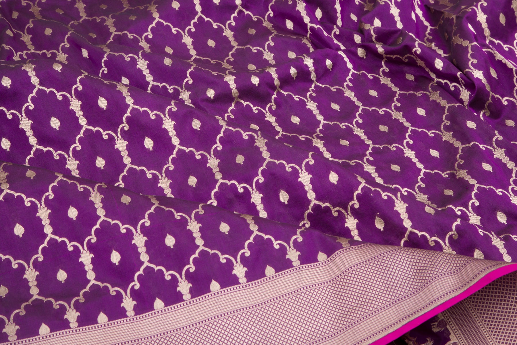 Banarasi Silk Jaal And Butta Purple Saree