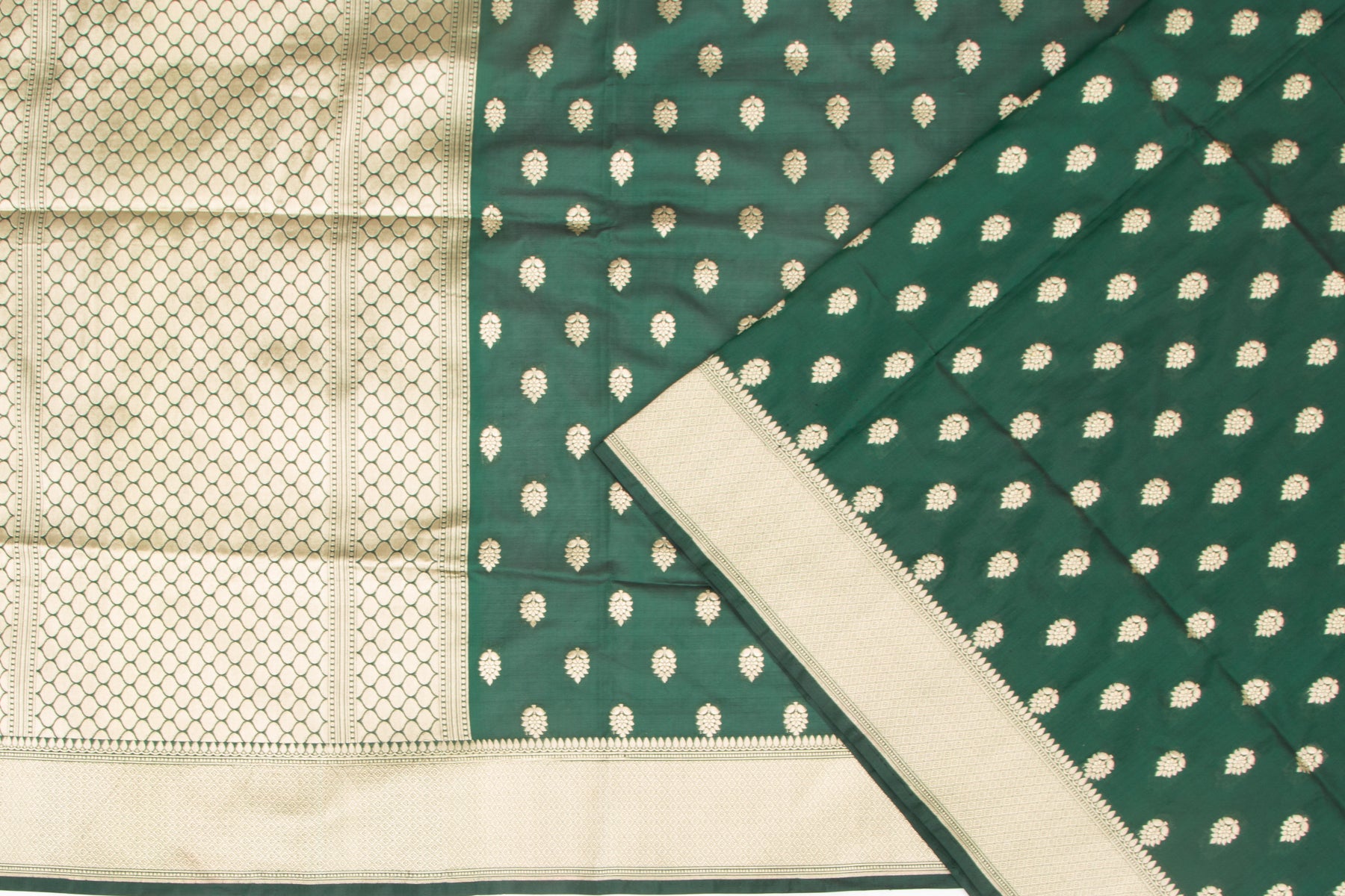 Banarasi Silk Butta Bottle Green Saree