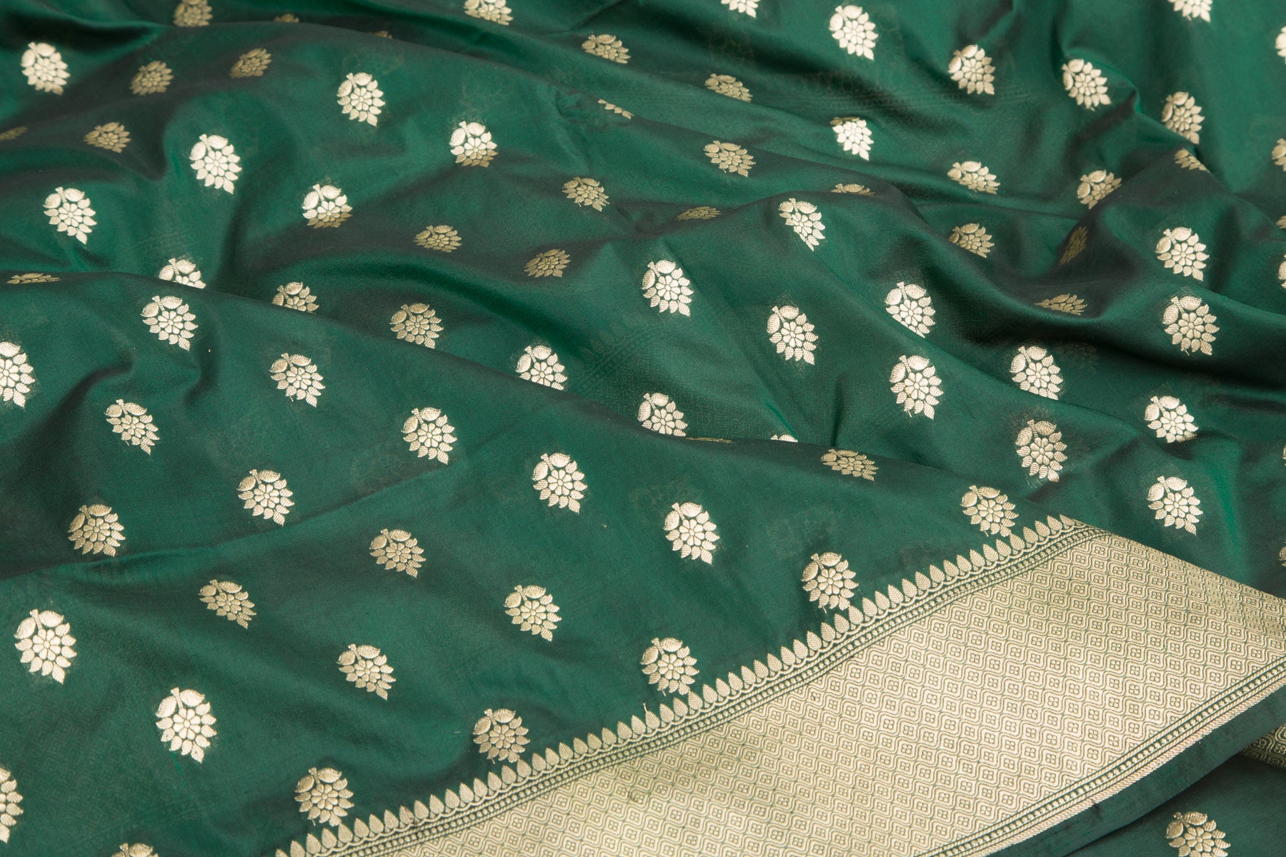 Banarasi Silk Butta Bottle Green Saree