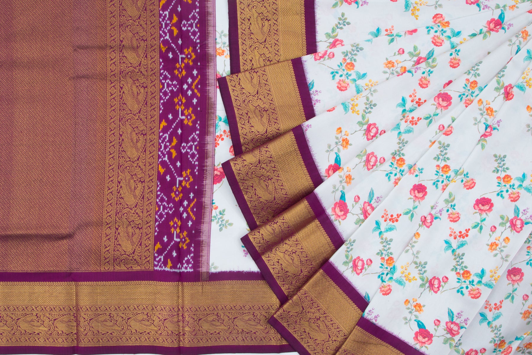 Kanchipuram Silk Floral Printed Pastel Blue Saree