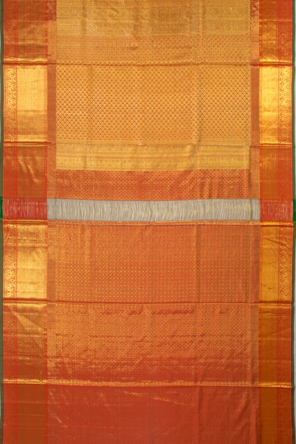 Kanchipuram Silk Tissue Jaal And Butta Gold Saree