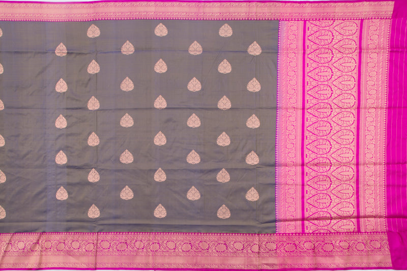 Banarasi Katan Silk Butta Blue And Grey Dual Tone Saree