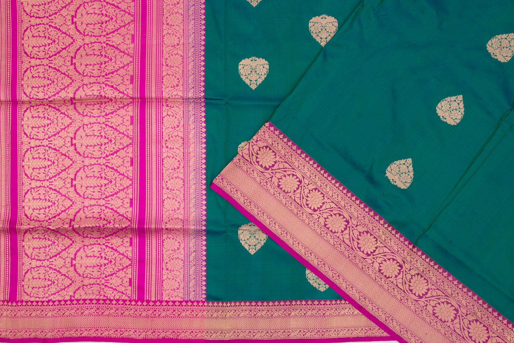 Banarasi Katan Silk Butta Dual Tone Blue-Green Saree