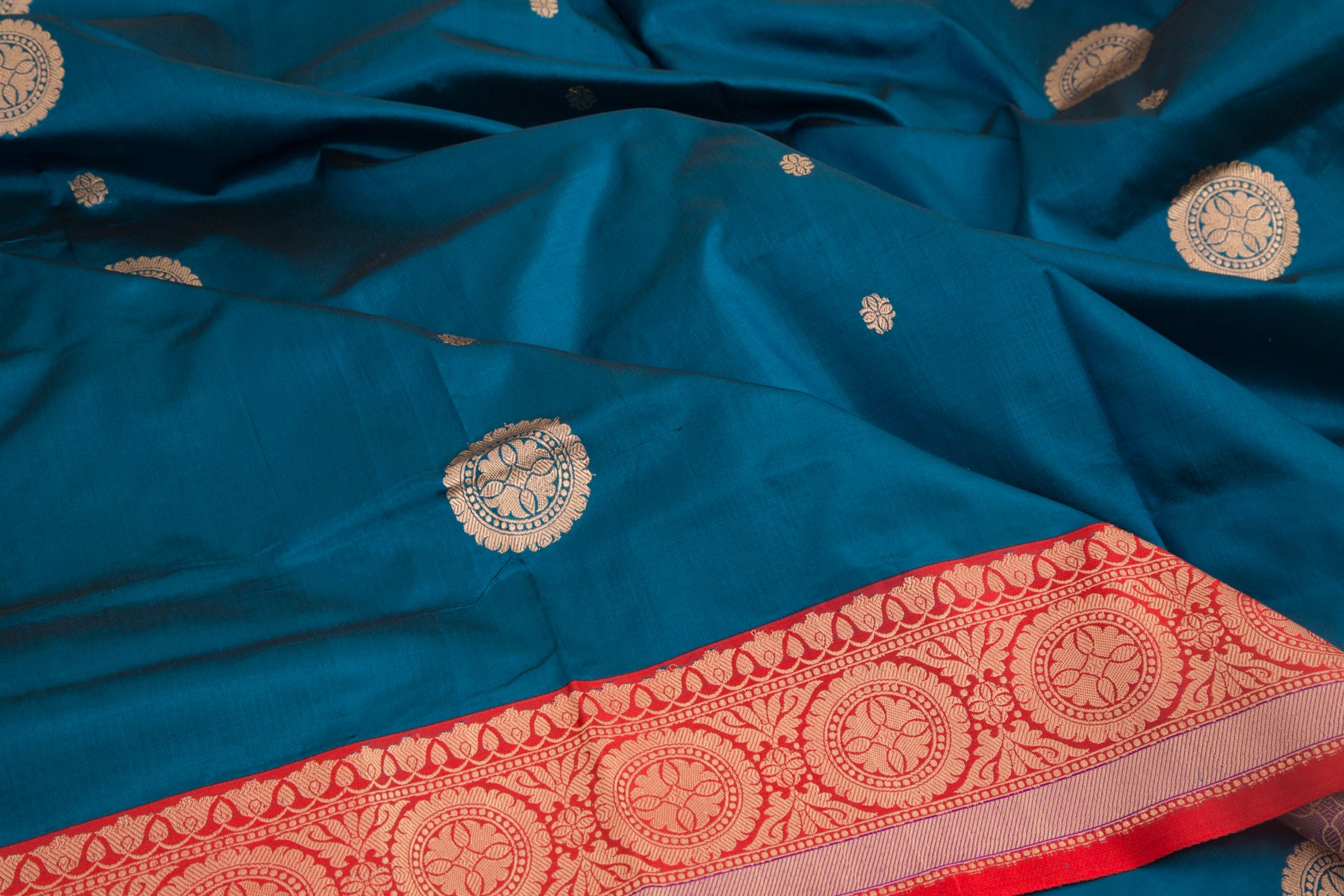 Banarasi Katan Silk Butta Peacock Blue Saree