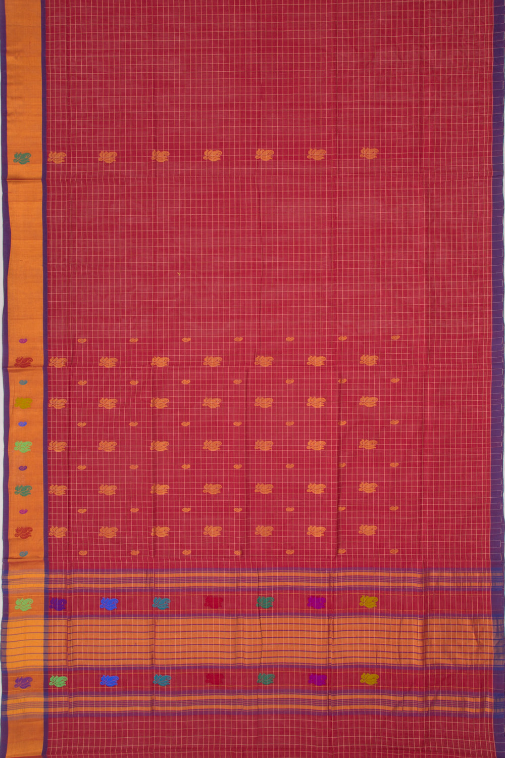 Chettinad Cotton Checks And Butta Maroon Saree