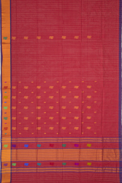 Chettinad Cotton Checks And Butta Maroon Saree