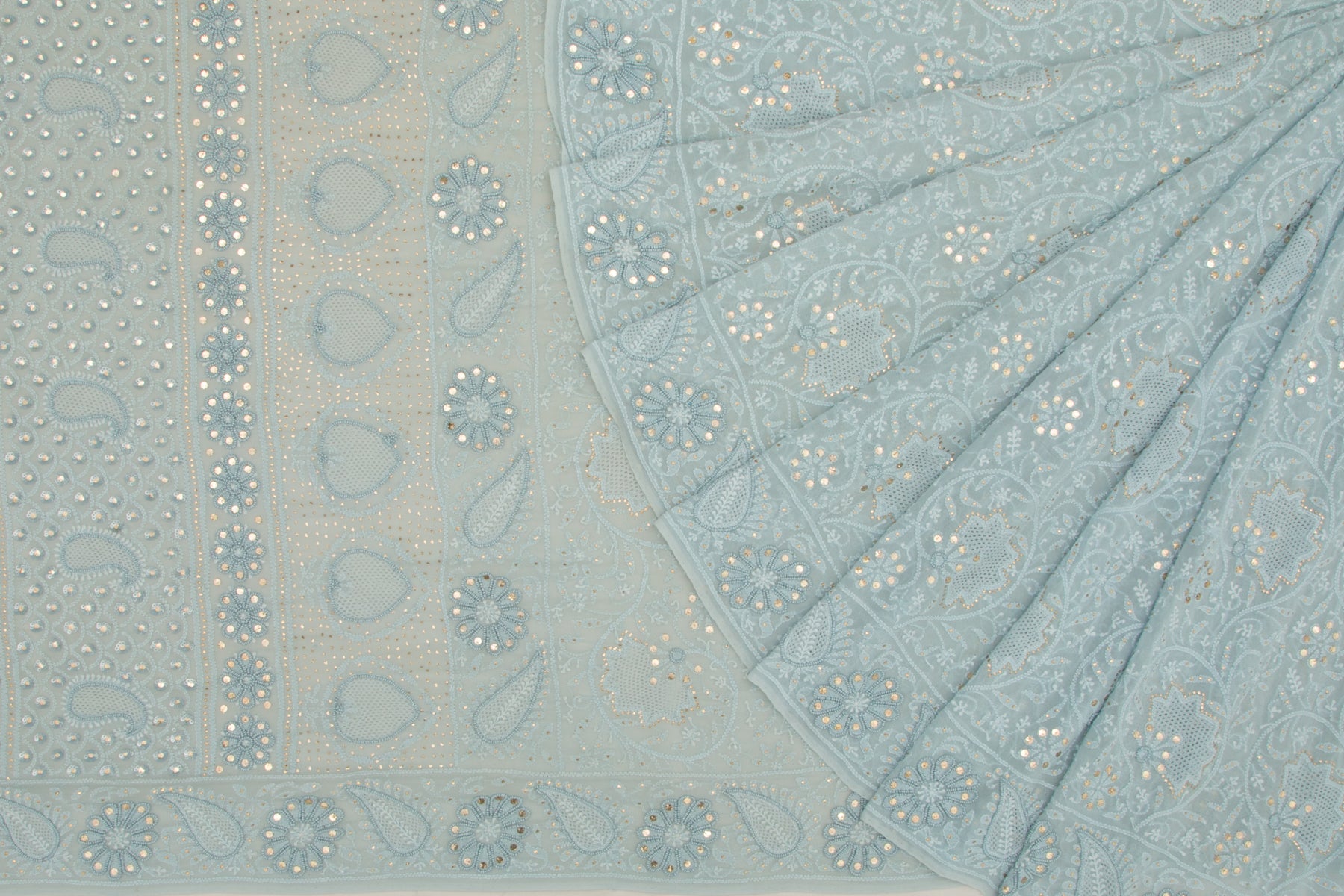 Lucknow Chikankari Georgette Pastel Blue Saree