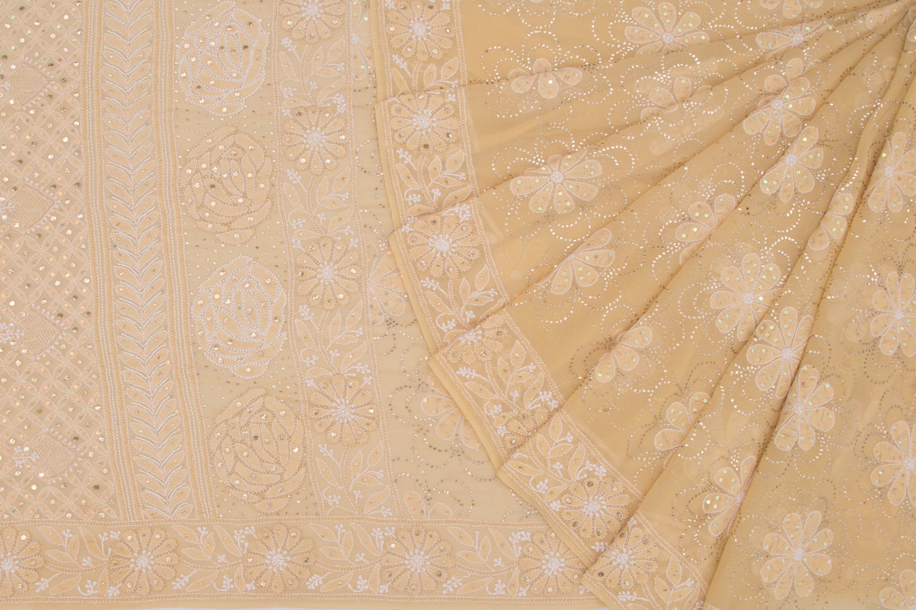 Lucknow Chikankari Georgette Cream Saree