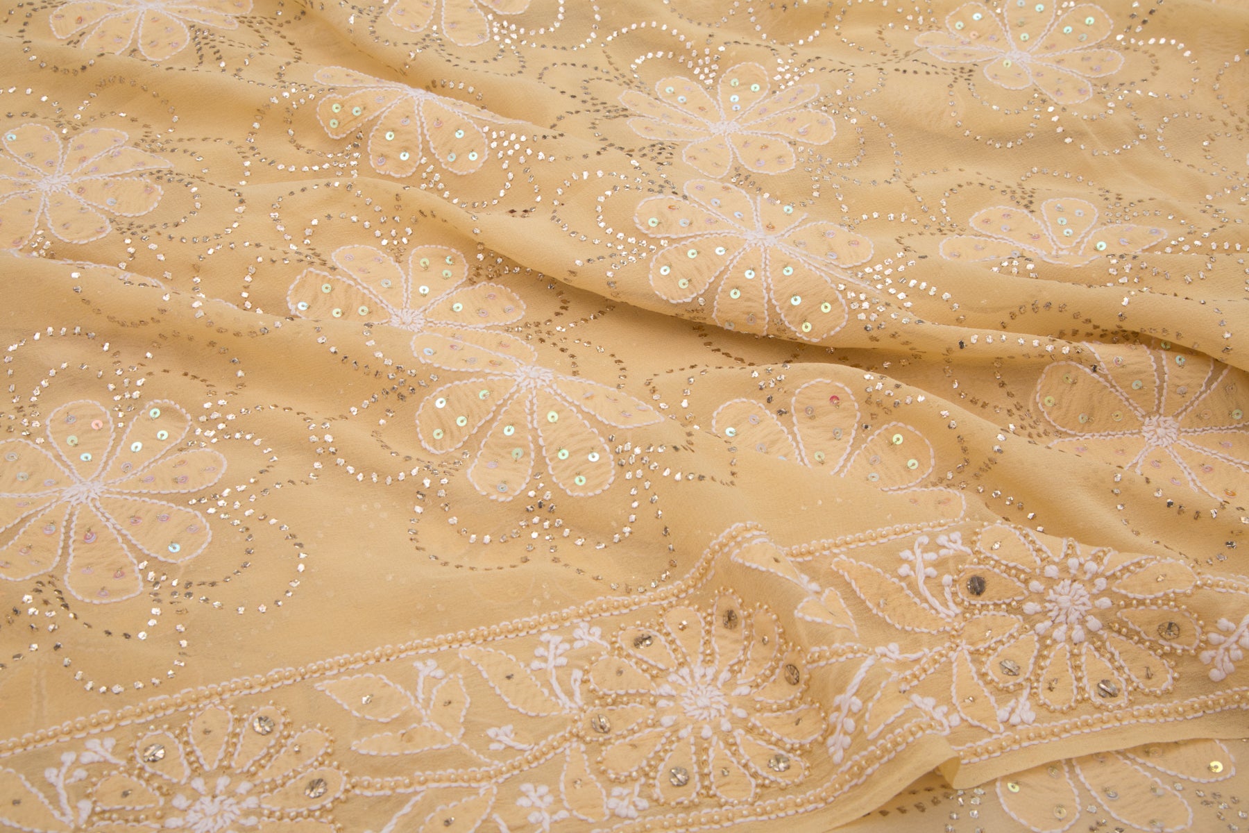 Lucknow Chikankari Georgette Cream Saree