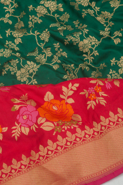 Banarasi Silk Kadwa Jaal Green Saree