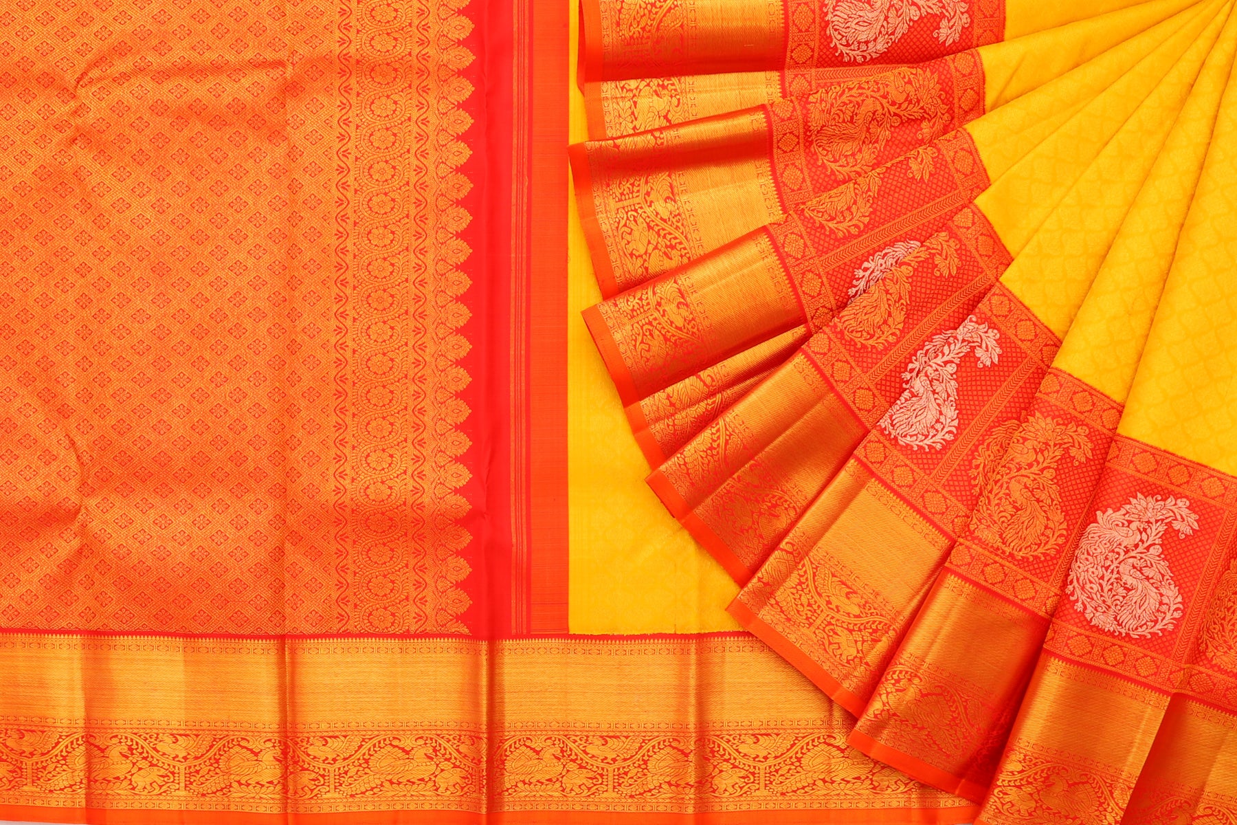 Kanchipuram Silk Brocade Yellow Saree