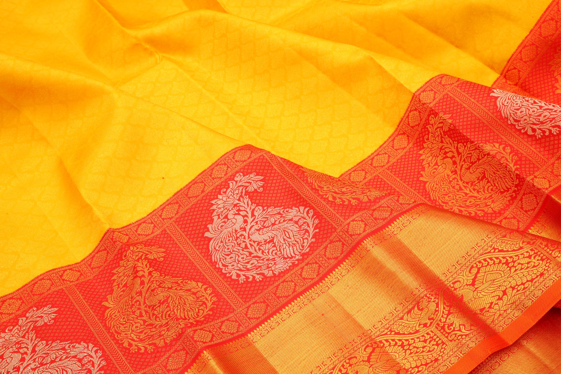 Kanchipuram Silk Brocade Yellow Saree