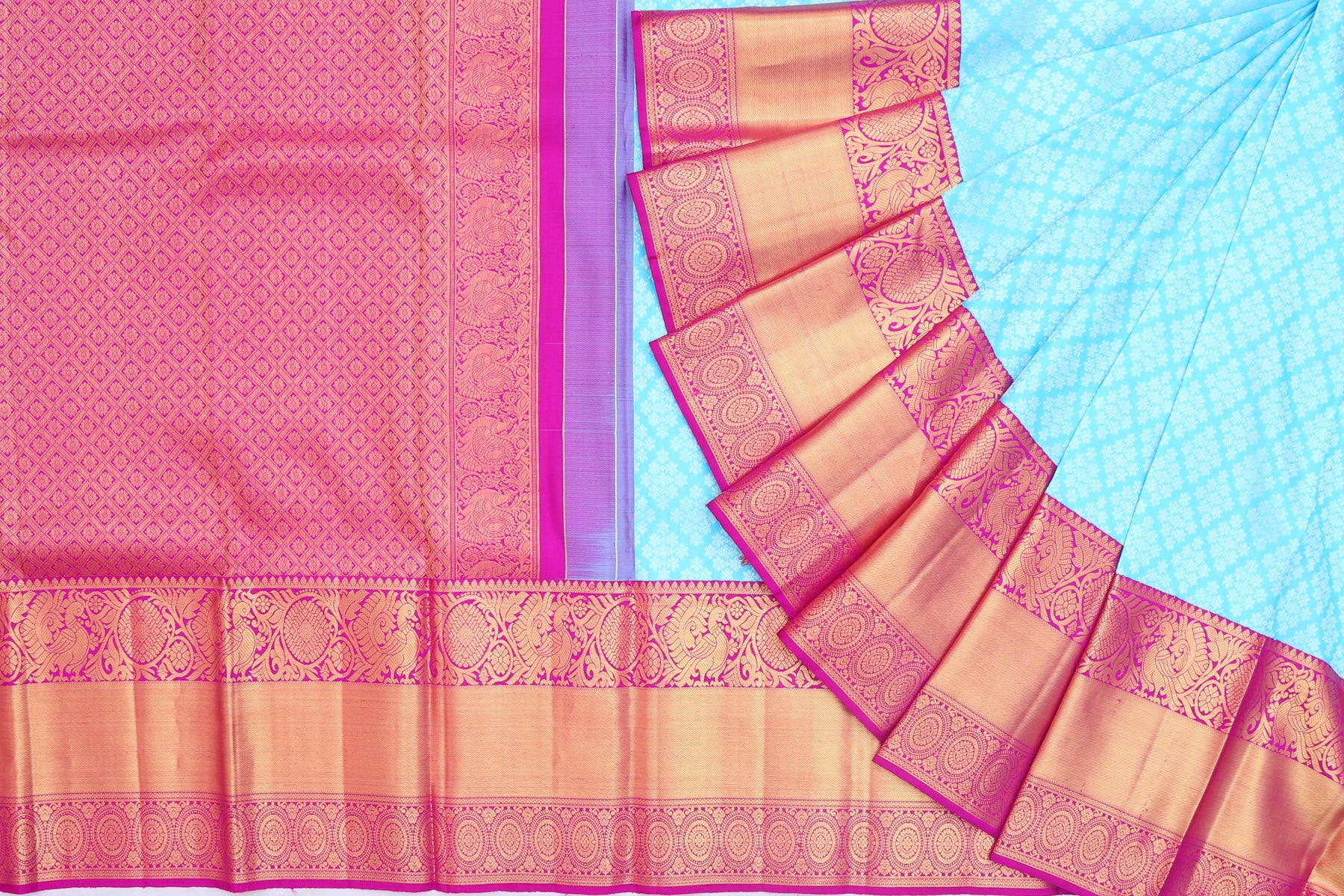 Kanchipuram Silk Brocade Sky Blue Saree