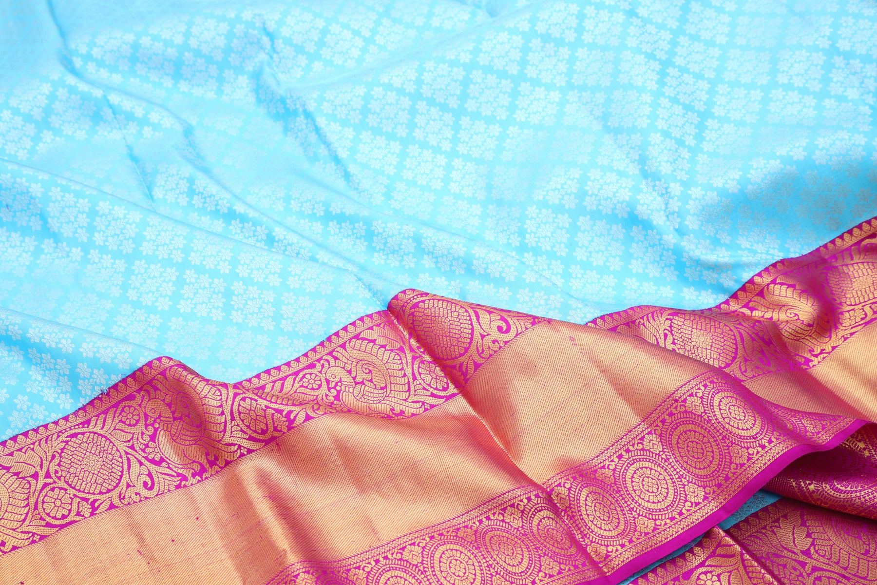 Kanchipuram Silk Brocade Sky Blue Saree