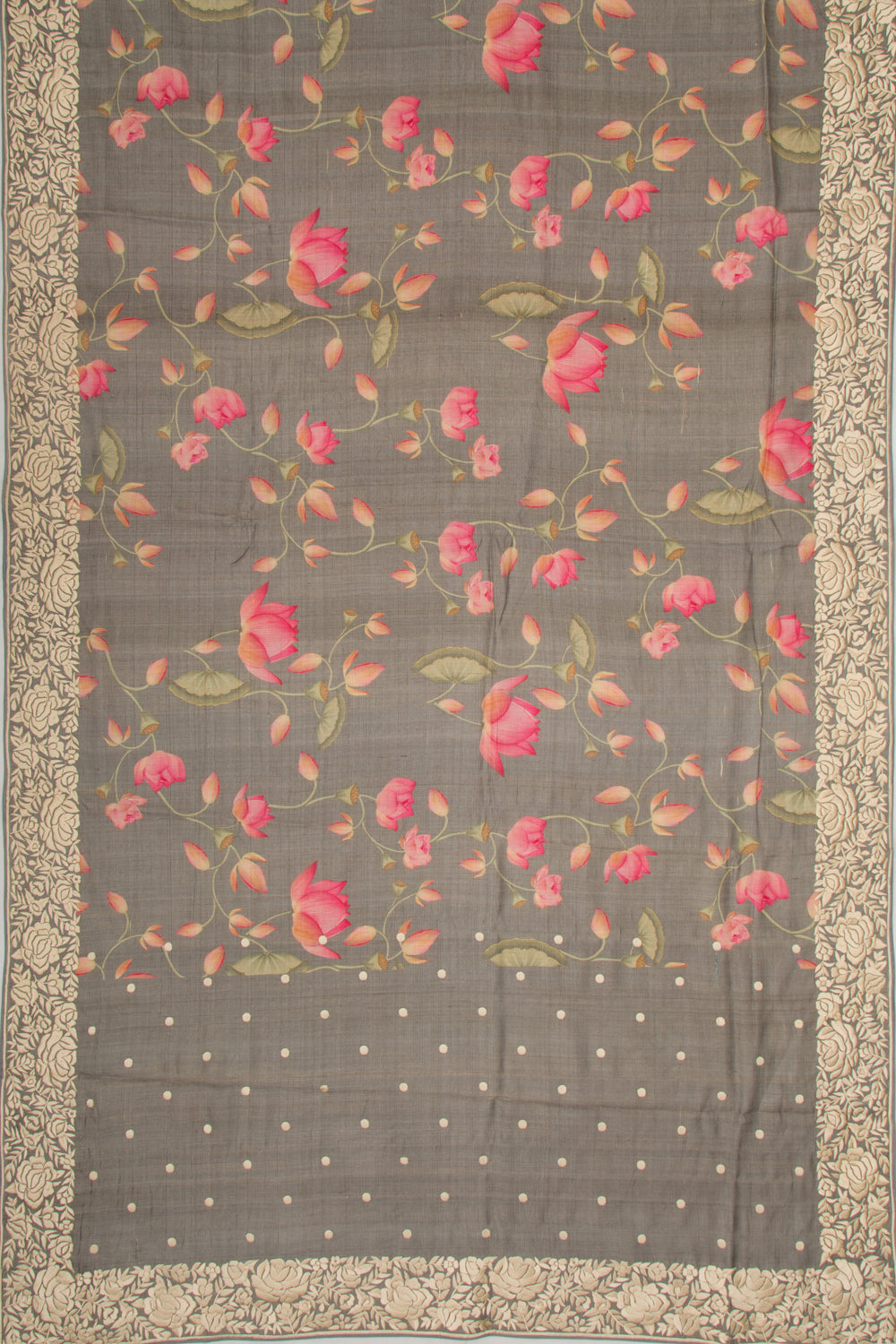 Tussar Floral Printed Elephant Grey Saree