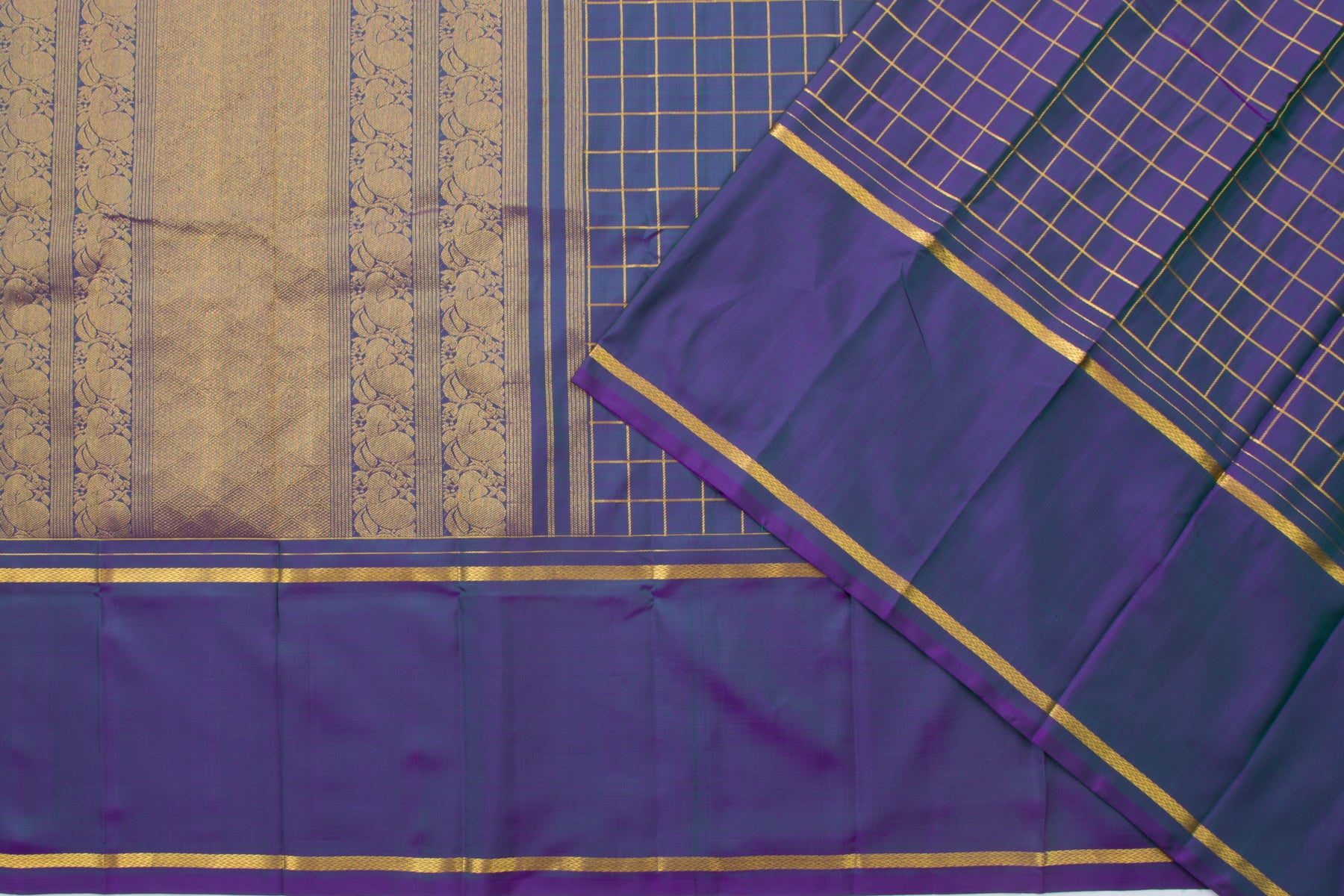 Kanchipuram Silk Checks Blue Saree