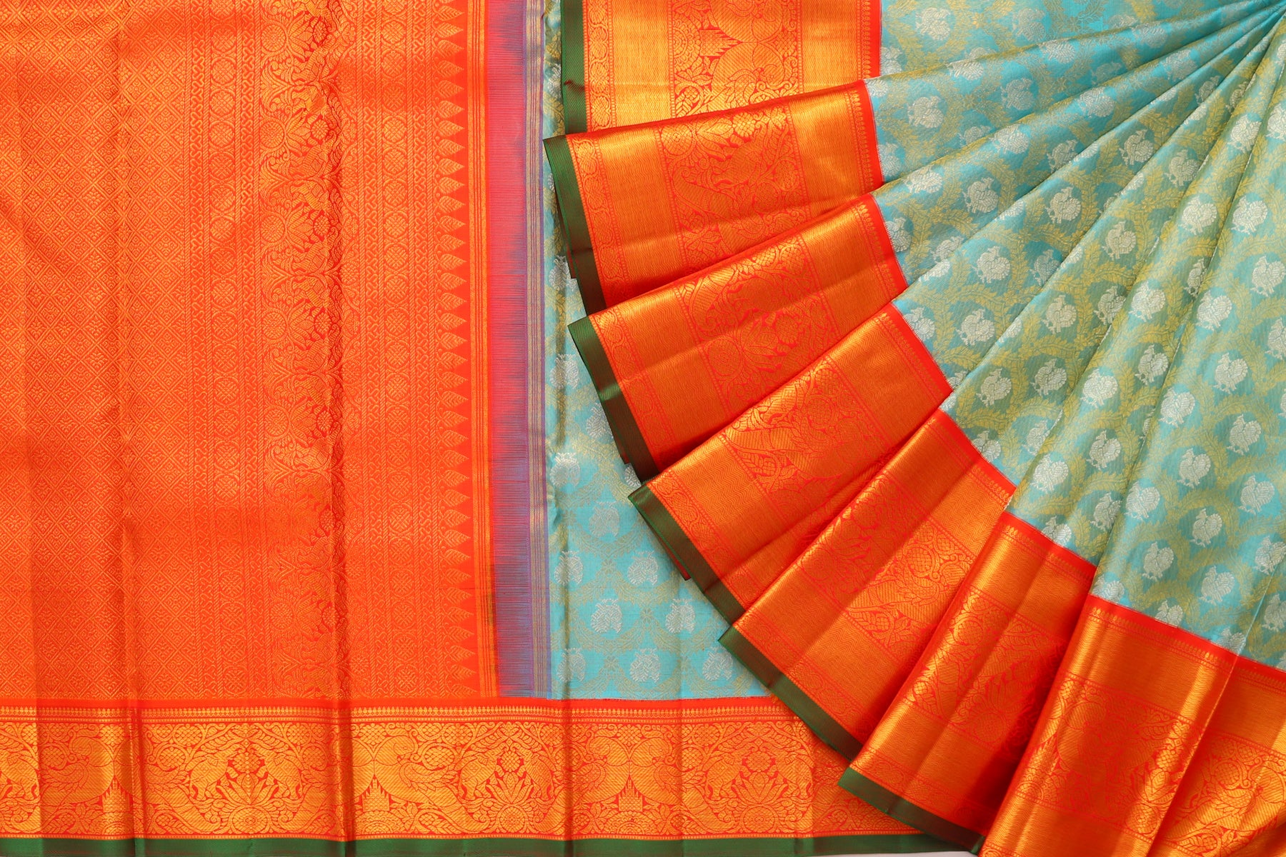 Kanchipuram Silk Brocade Sky Blue Saree