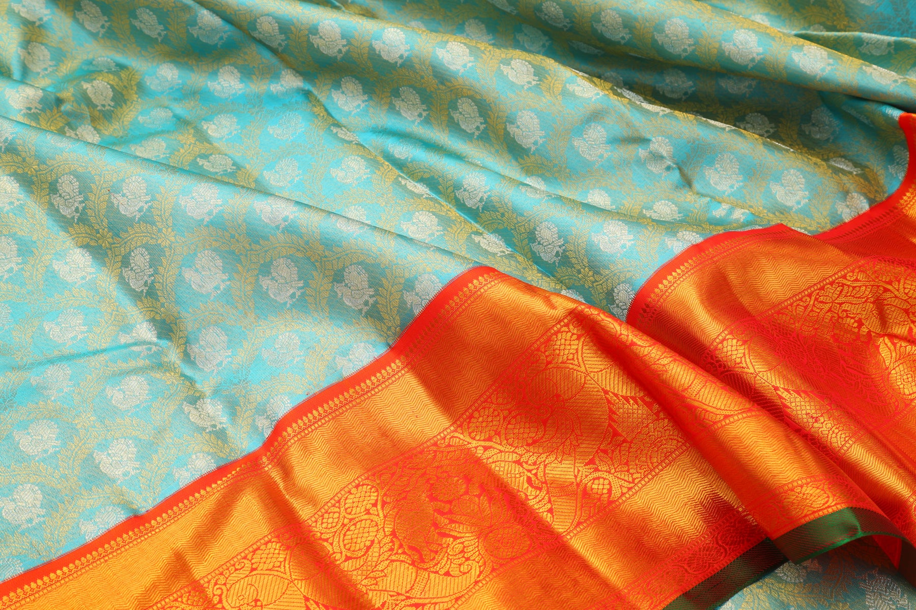 Kanchipuram Silk Brocade Sky Blue Saree
