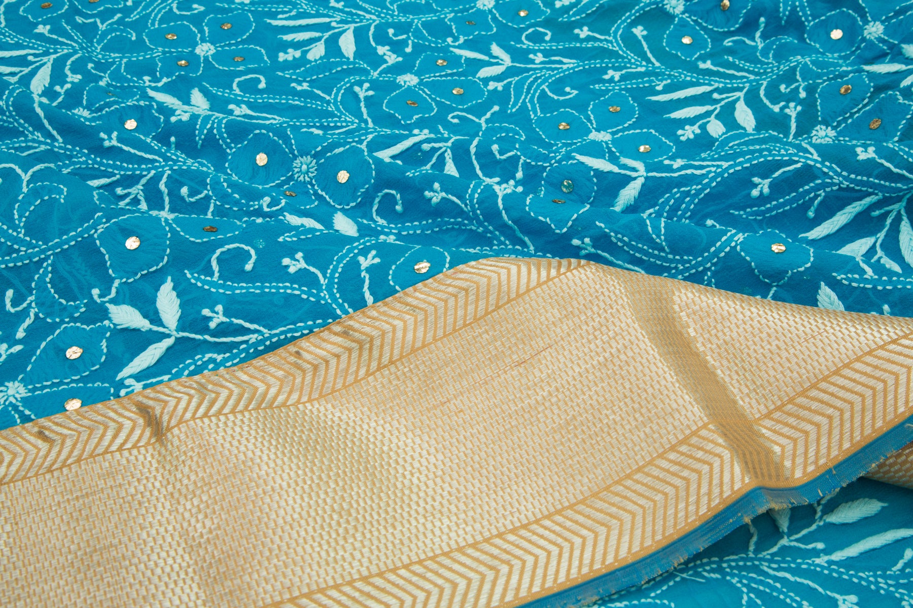 Lucknow Chikankari Georgette Blue Saree