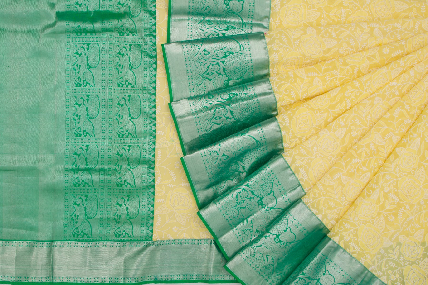 Lucknow Chikankari Georgette Yellow Saree With Kanchipuram Border
