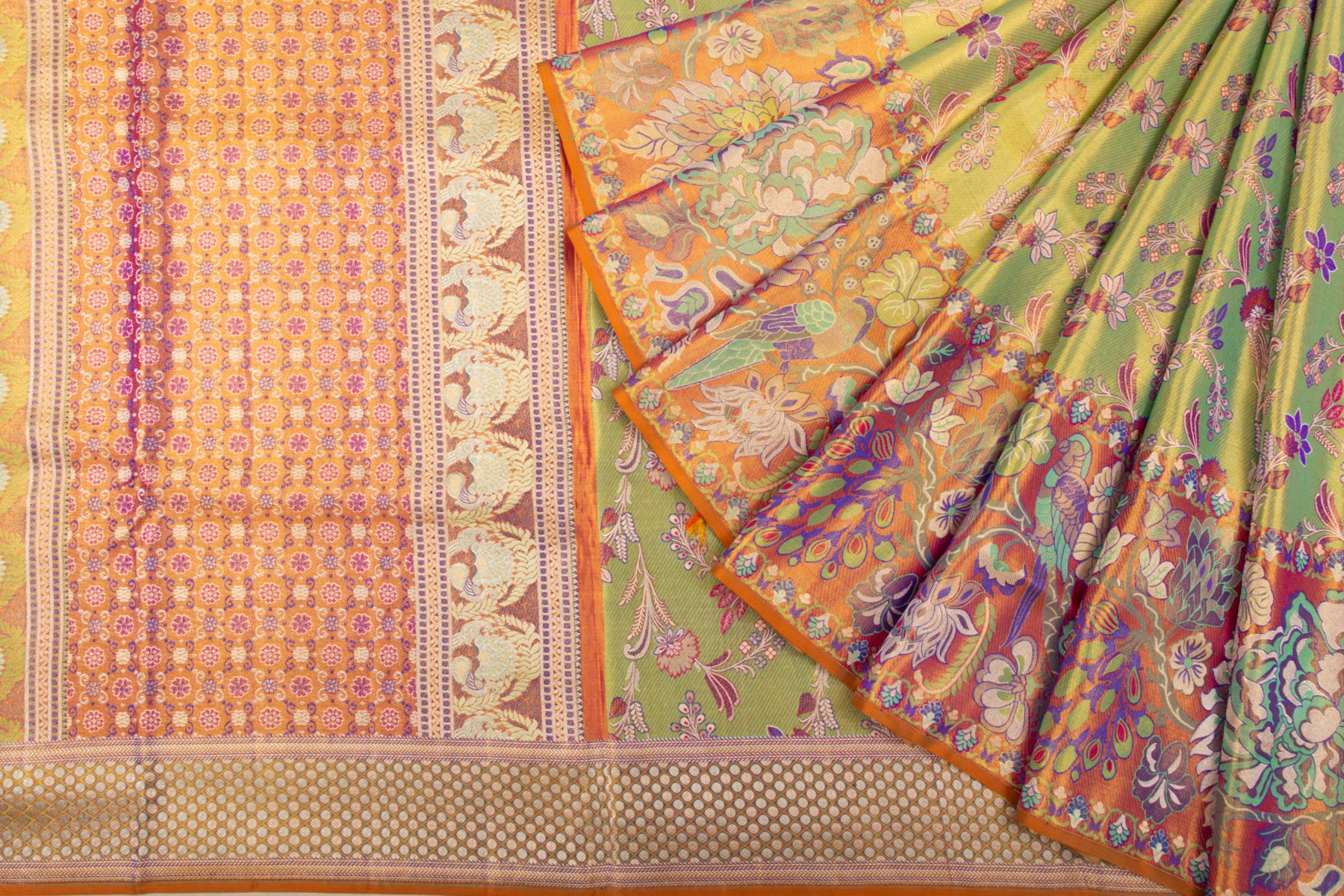 Kanchipuram Silk Tissue Brocade Green Saree