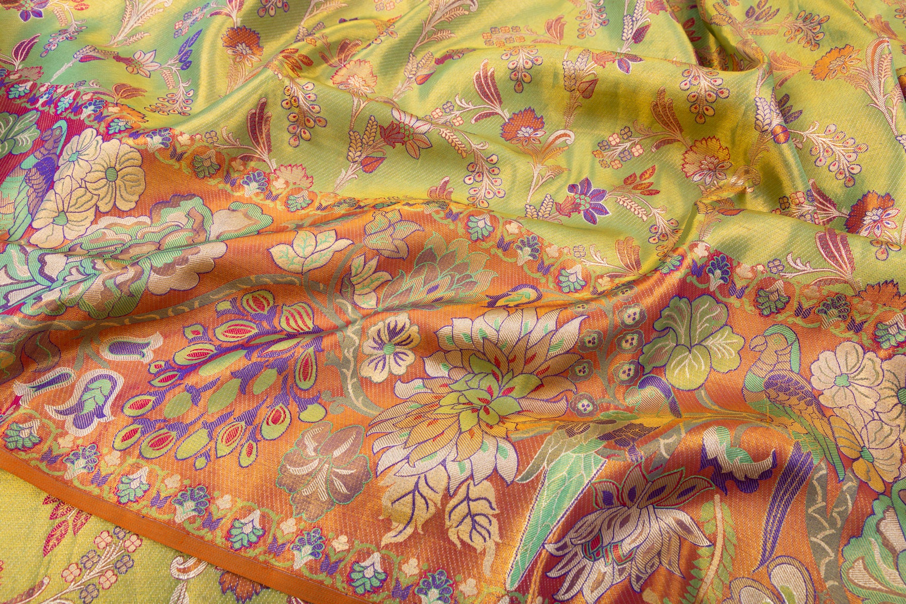 Kanchipuram Silk Tissue Brocade Green Saree