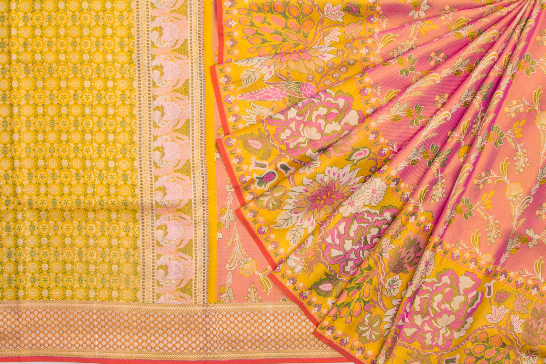 Kanchipuram silk tussue brocade pink saree