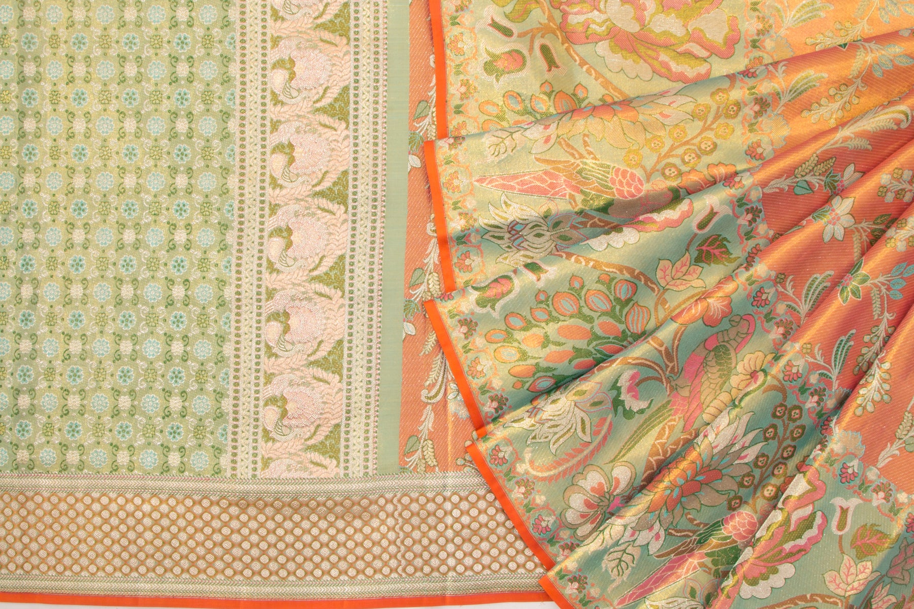 Kanchipuram Silk Tissue Brocade Orange Saree