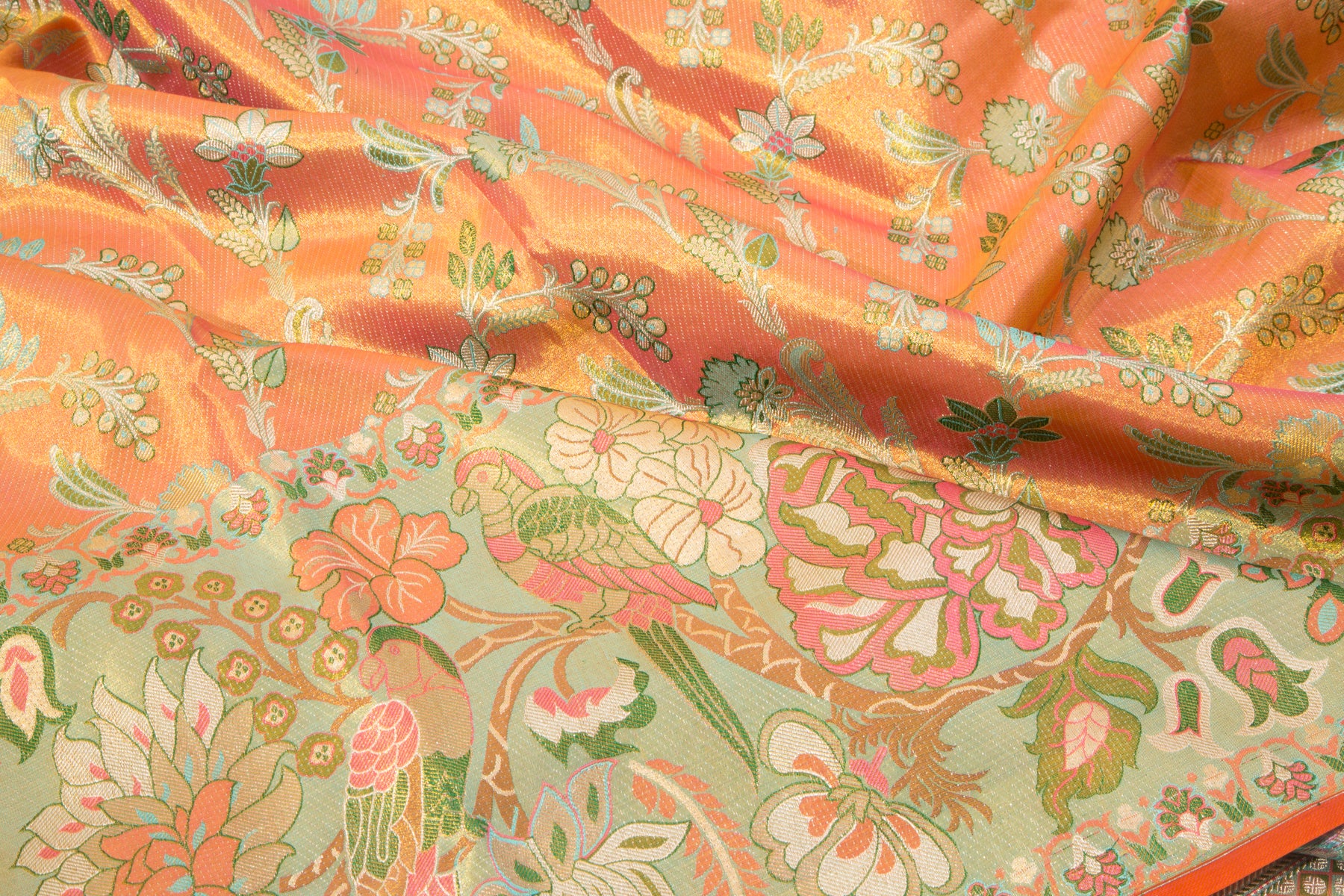 Kanchipuram Silk Tissue Brocade Orange Saree