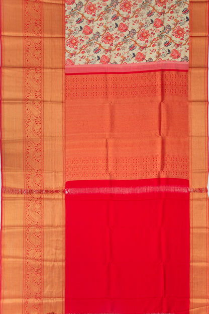 Kanchipuram Silk Floral Printed Cream Saree