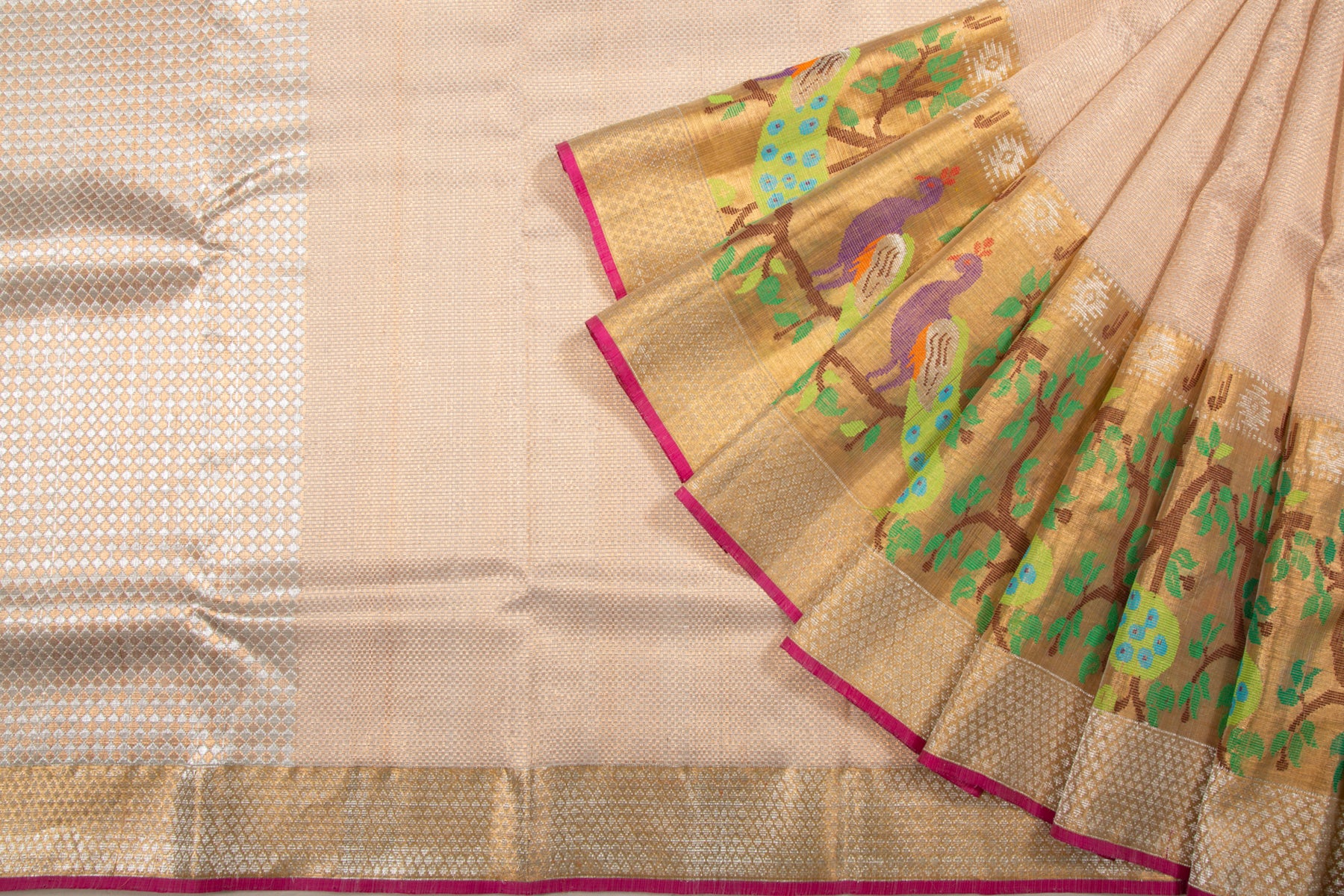Kota Silk Tissue Brocade Cream Saree