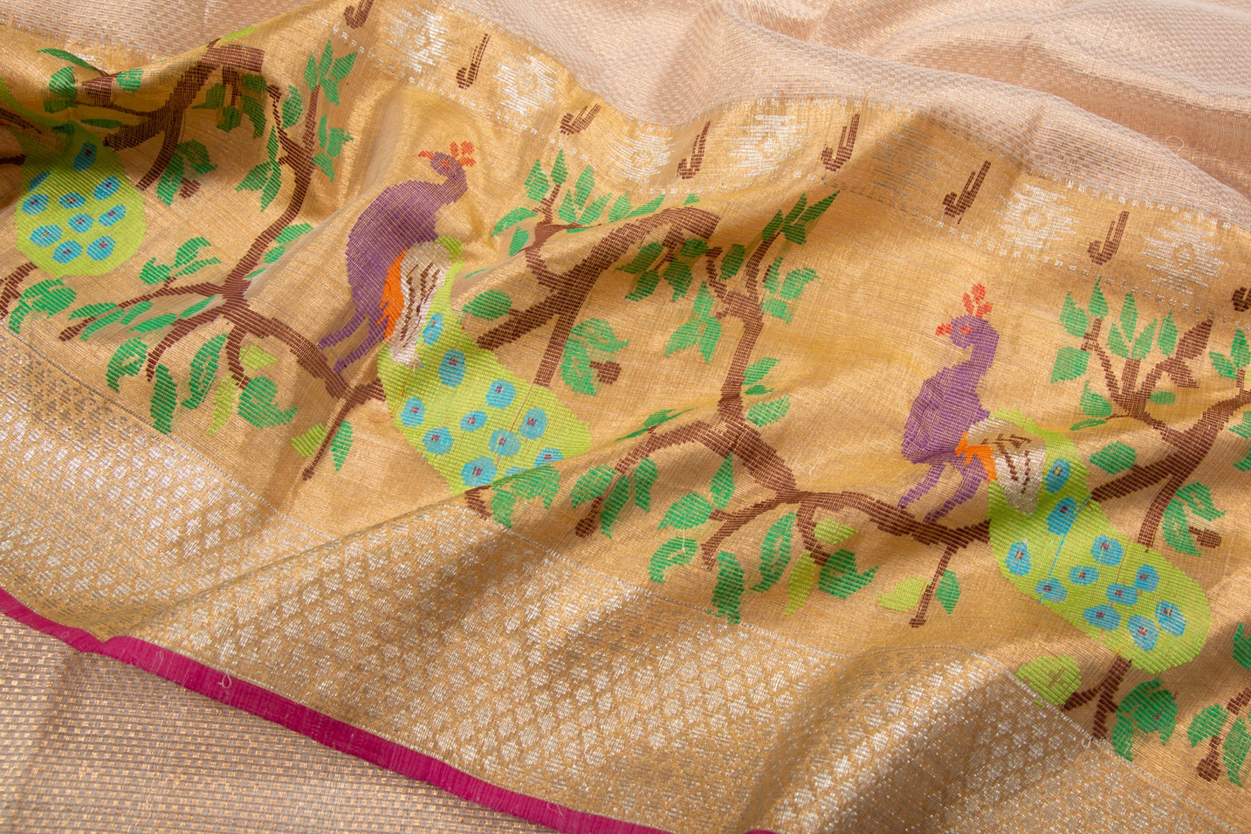 Kota Silk Tissue Brocade Cream Saree