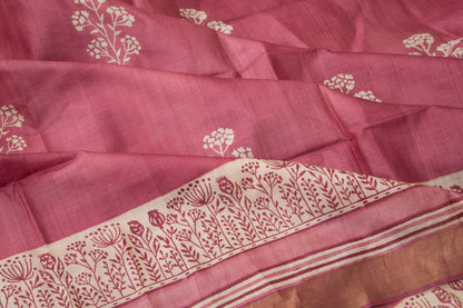 Tussar Batik Printed Butta Purple Saree