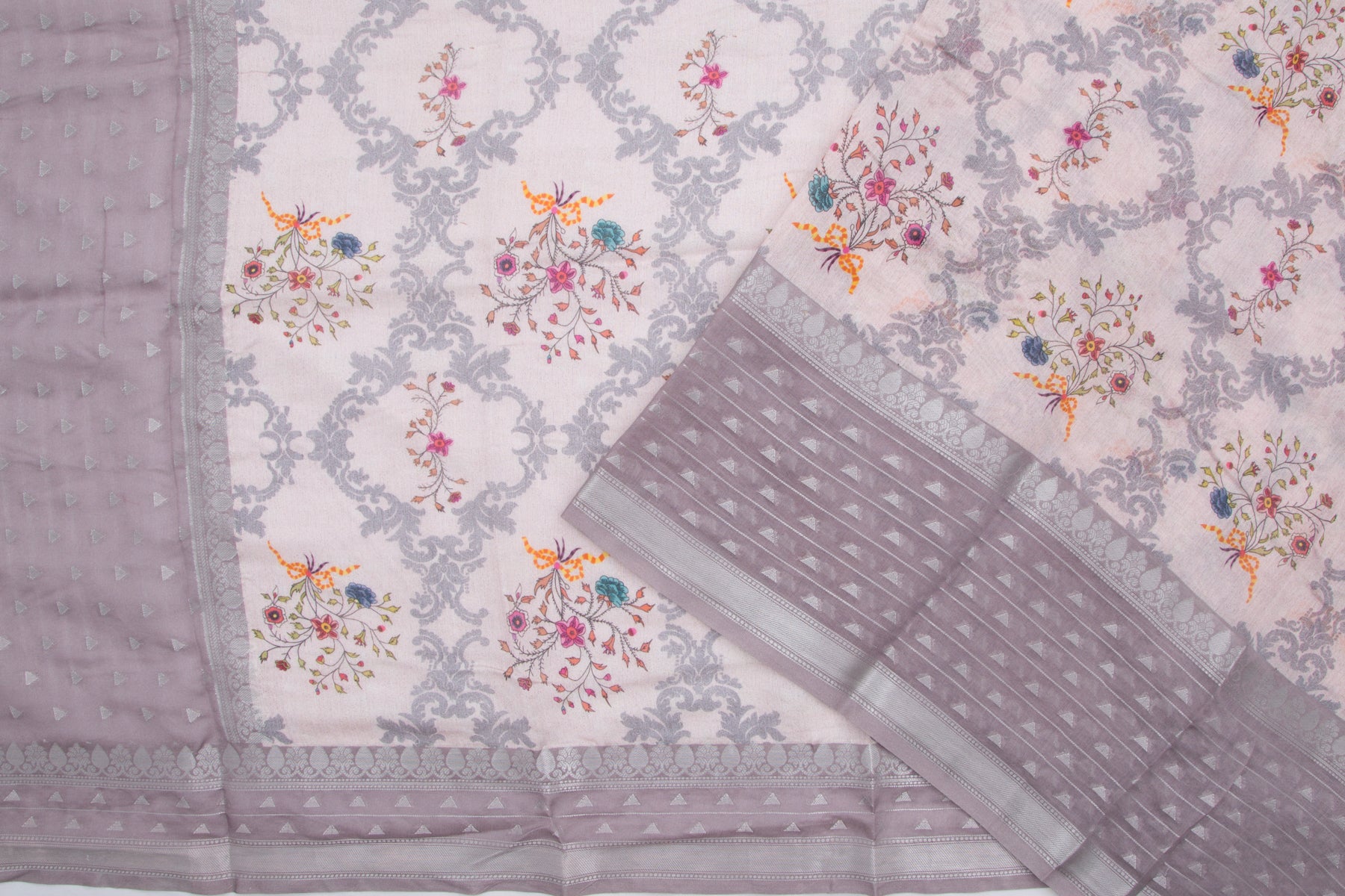 Chanderi Silk Floral Printed Pastel Pink Saree