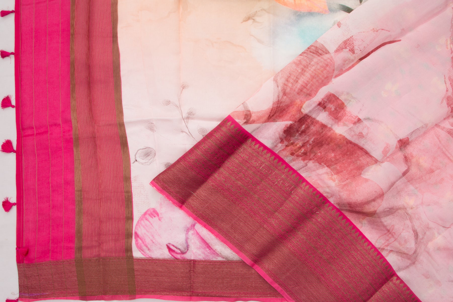 Chanderi Silk Floral Printed Pastel Pink Saree