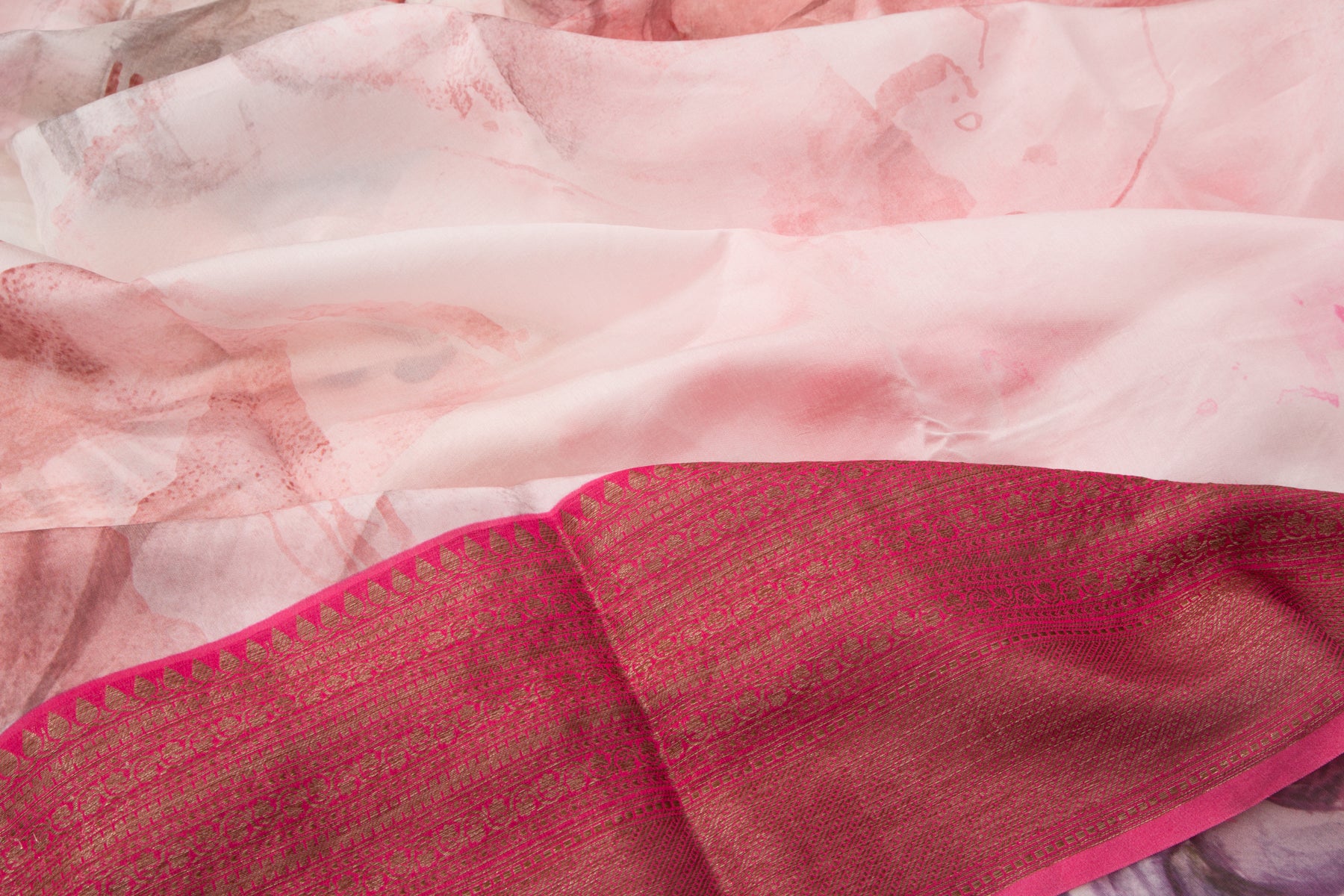 Chanderi Silk Floral Printed Pastel Pink Saree