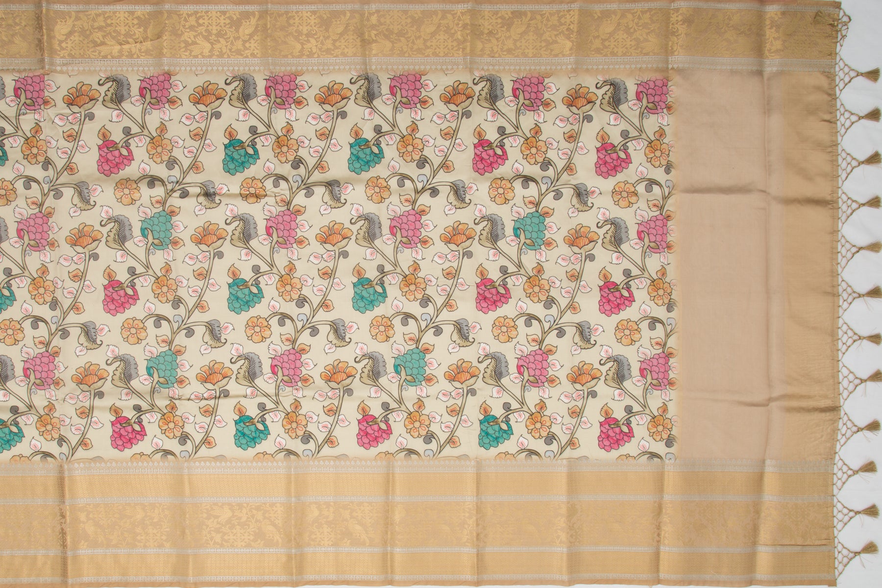 Chanderi Silk Printed Cream Saree