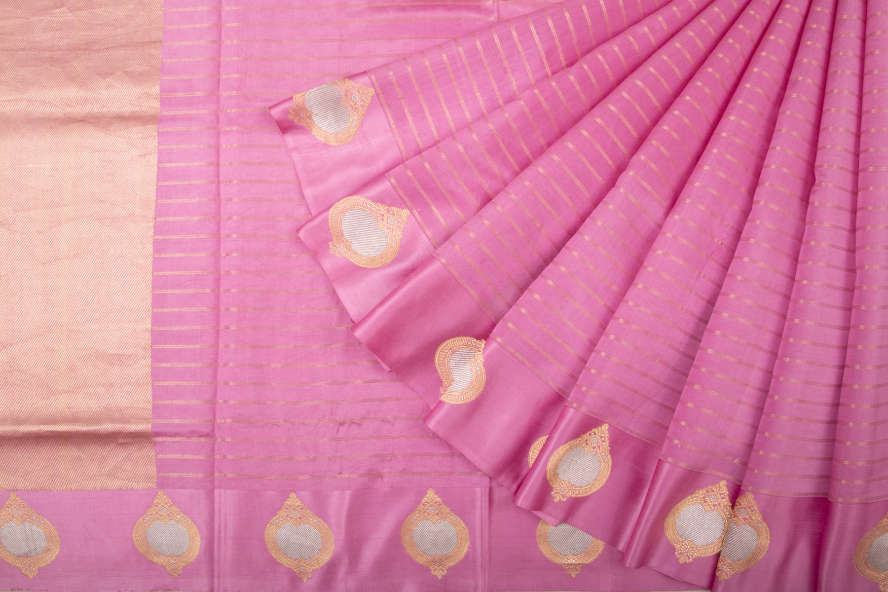 Banarasi Katan Silk Lines Pink Saree