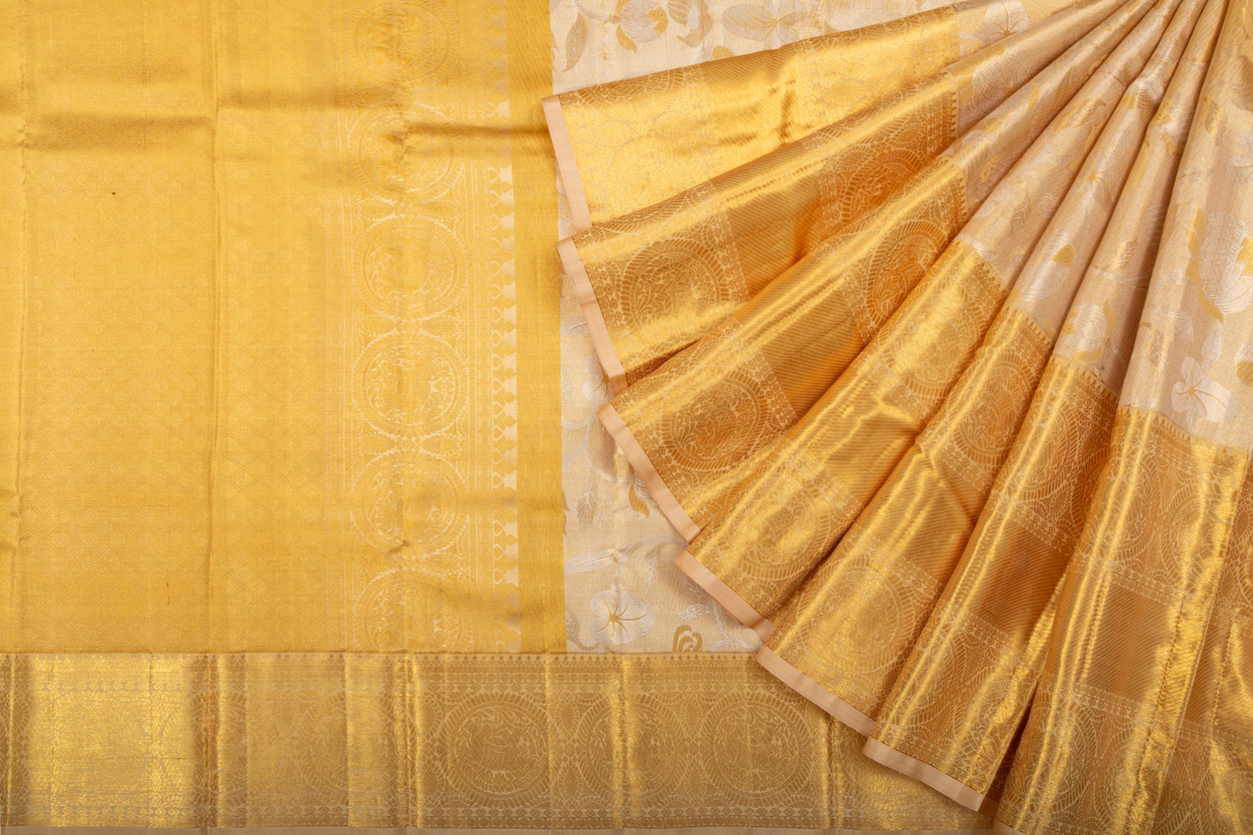 Kanchipuram Silk Silver Tissue Gold Brocade Saree