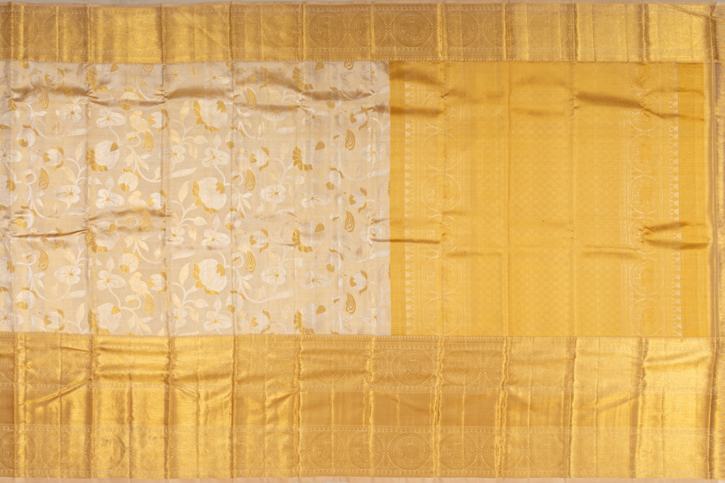Kanchipuram Silk Silver Tissue Gold Brocade Saree