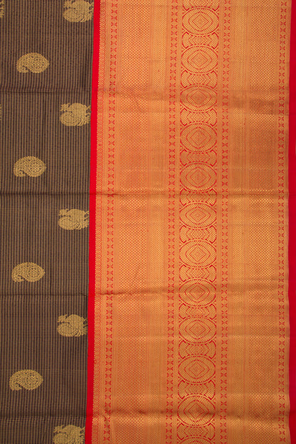 Kanchipuram Silk Checks And Butta Brown Saree