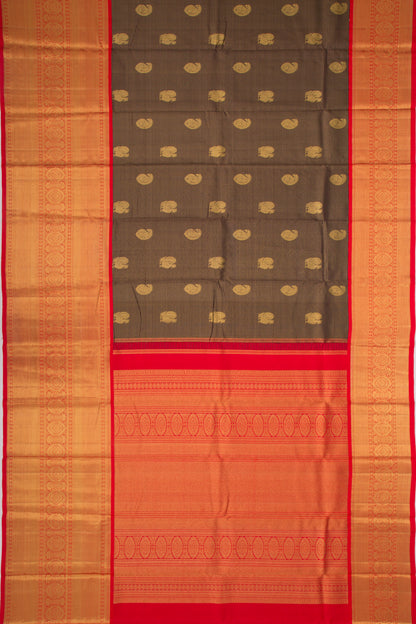 Kanchipuram Silk Checks And Butta Brown Saree
