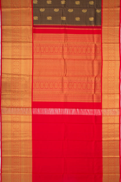Kanchipuram Silk Checks And Butta Brown Saree
