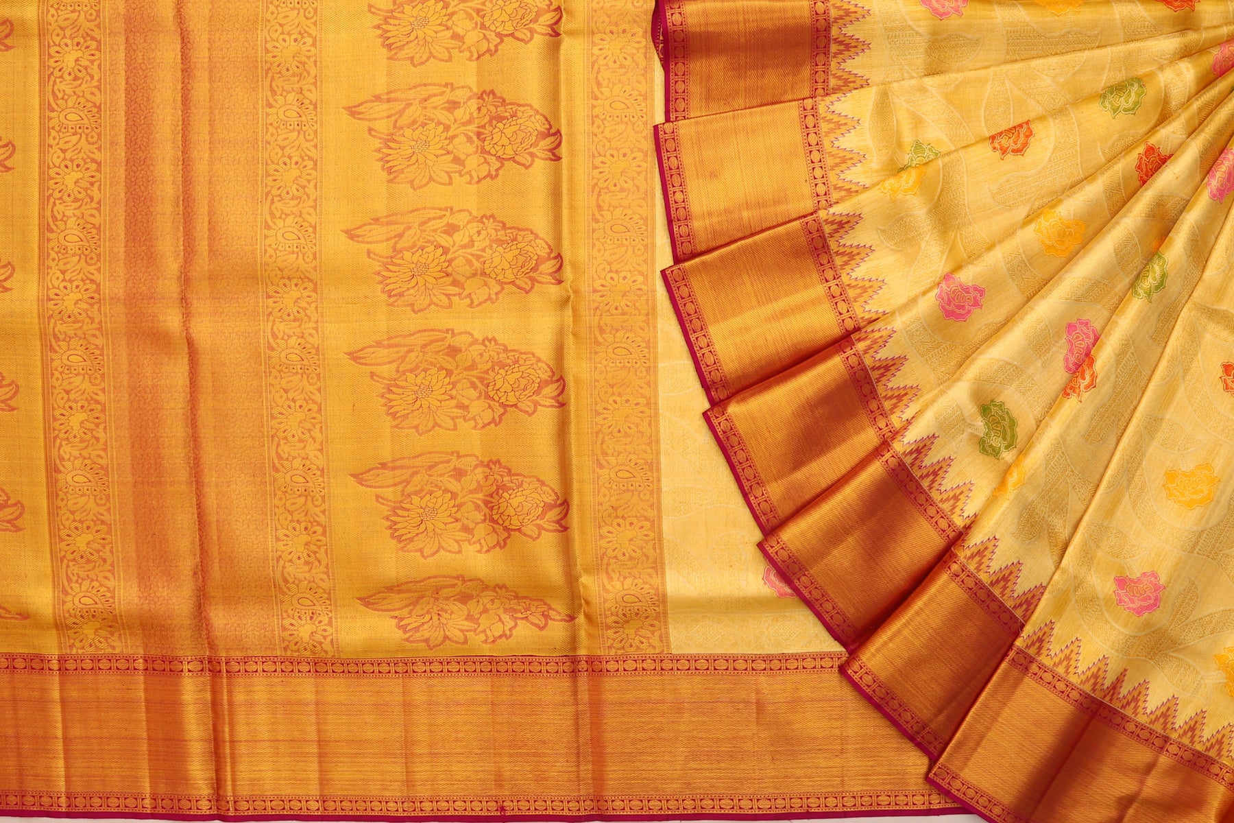 Kanchipuram Silk Tissue Brocade Gold Saree