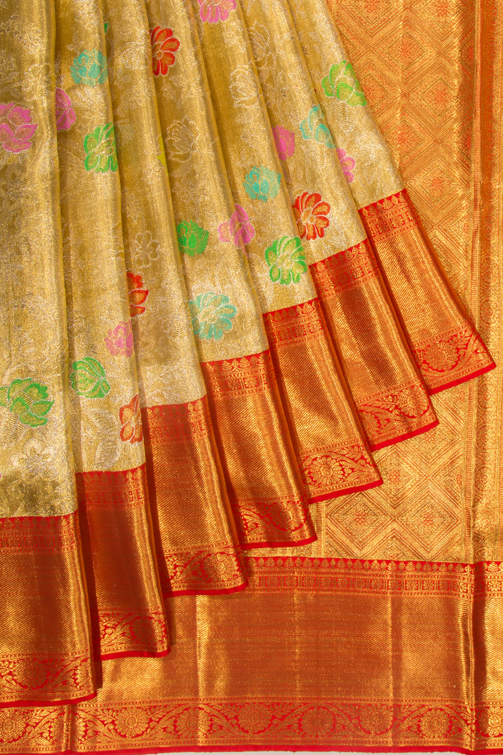 Kanchipuram Silk Tissue Jaal Gold Saree