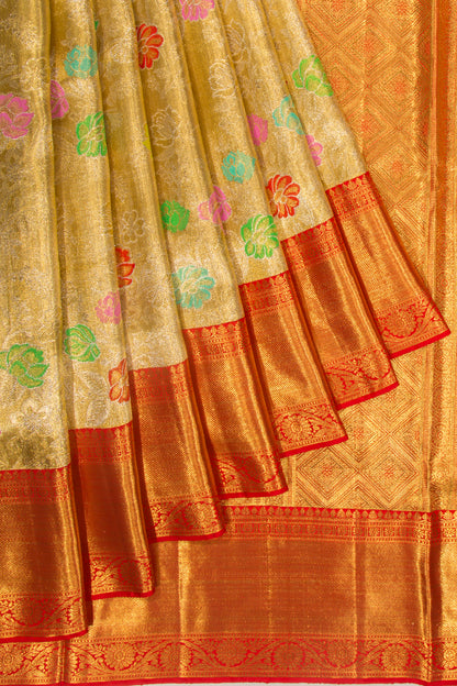 Kanchipuram Silk Tissue Jaal Gold Saree