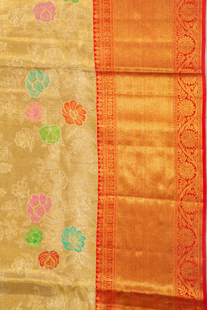 Kanchipuram Silk Tissue Jaal Gold Saree